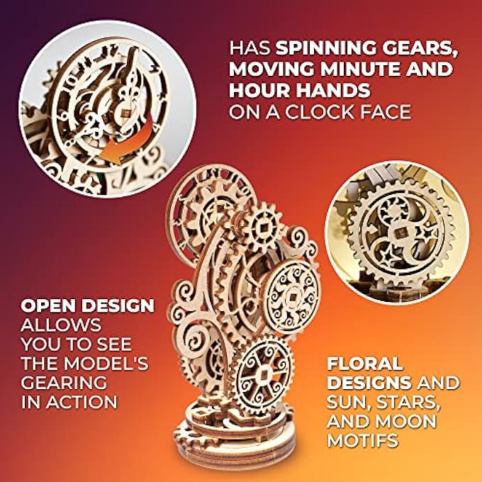 STEAMPUNK CLOCK 3D WOODEN PUZZLE - MECHANICAL WOODEN CLOCK - ADULT MODEL KITS FOR CHRISTMAS AND NEW YEAR - MAGNIFICENT HOME DECORATION - Image 3